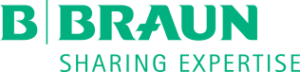 Logo vom Home-Care Unternehmen B Braun. Auf durchsichtigem Hintergrund steht in eukalyptusfarbenen Großbuchstaben "B Braun" und darunter in kleineren Großbuchstaben "Sharing Expertise".